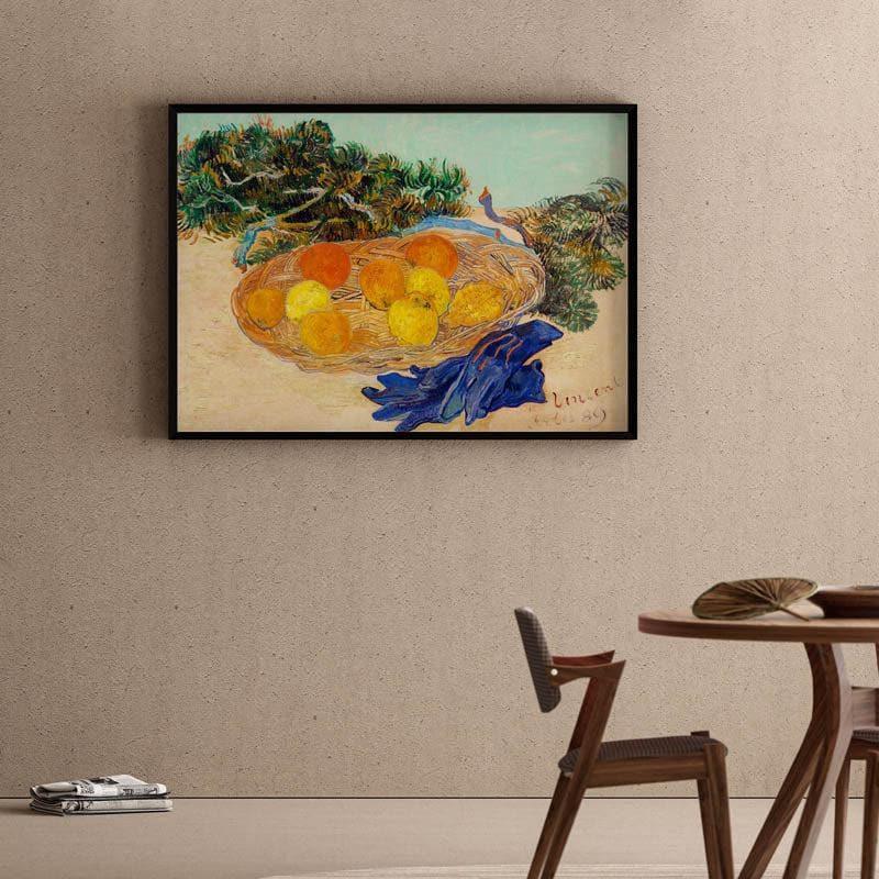 Still Life Of Oranges & Lemons With Blue Gloves By Vincent Van Gogh - Black