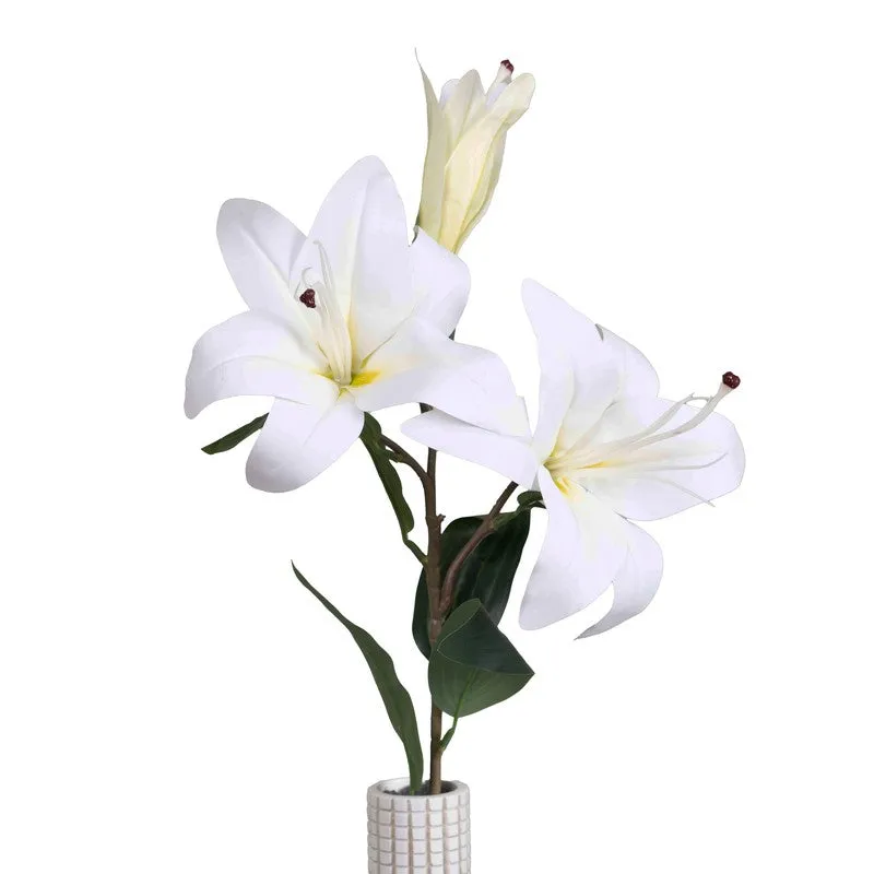 Graceful Artificial Lily Flower Stick - White media 3