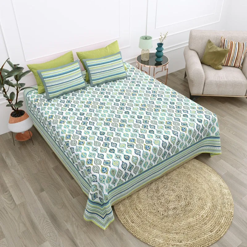 Royal Blend Cotton Bedsheet (Green,Blue) - 120 TC media 3