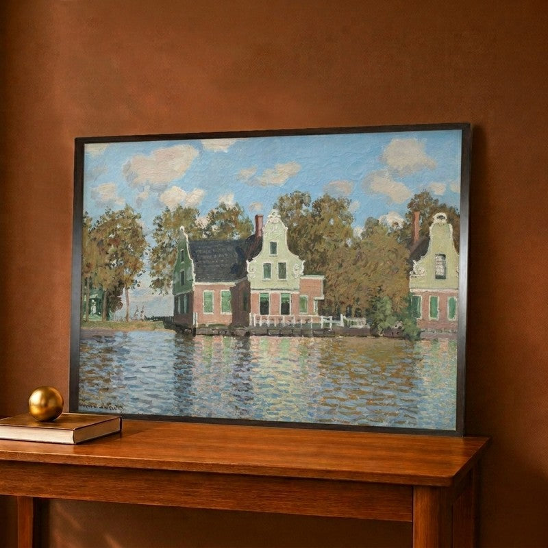 Houses at the Bank of the River Zaan Canvas Wall Painting - 18 x 12 Inches