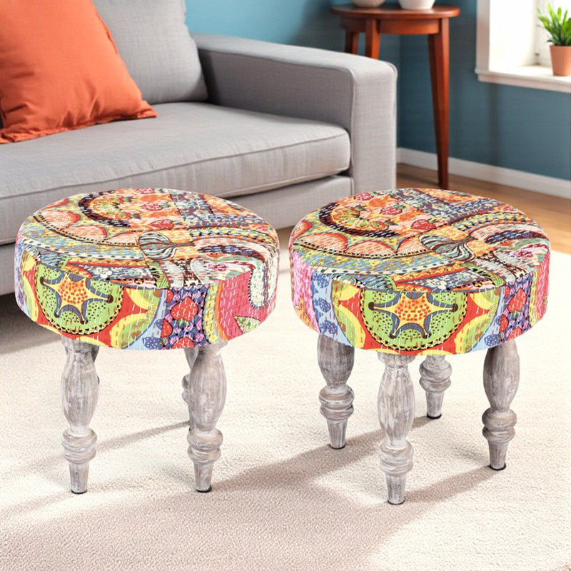 Sexon Sheesham Wooden Stools (Multicolor) - Set Of Two