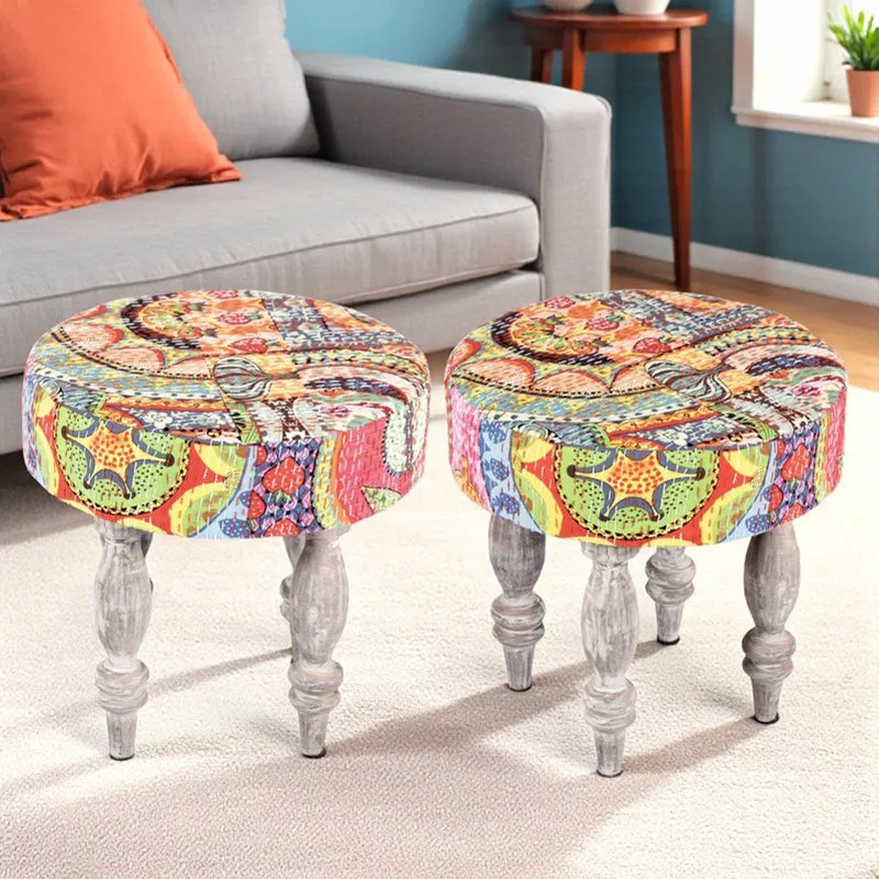 Sexon Sheesham Wooden Stools (Multicolor) - Set Of Two media 1