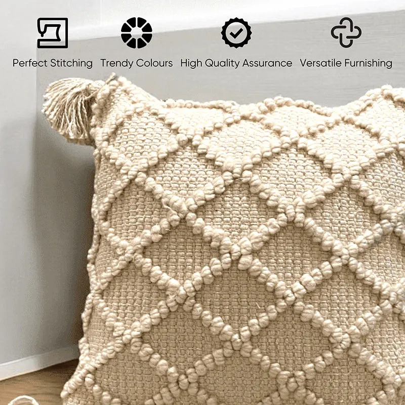 Plush Grid Tufted Cushion Cover (Beige) - Set Of Five media 3