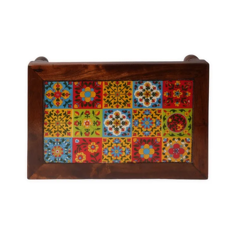 Nyra I Folk Art Mango Wood Stool - 12 inch media 3
