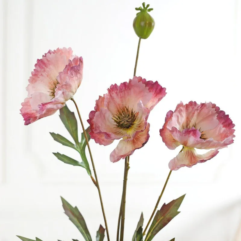 Poppy Artificial Flower Stem - Pink media 5