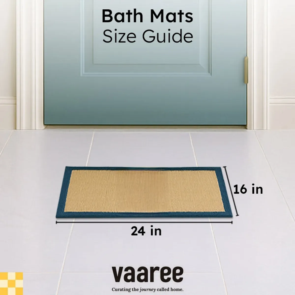 Back view of a rectangular bath mat shown in a size guide graphic