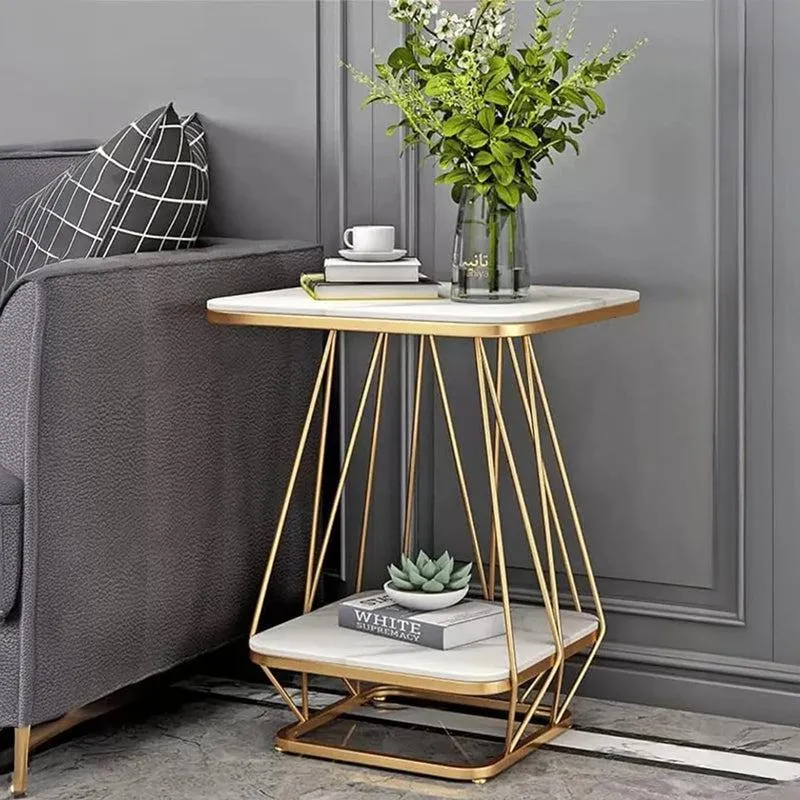 Solstice Form Metal Accent Table with Marble Top - White & Gold media 1
