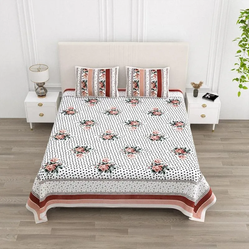 Livia Floral Cotton Bedsheet (Maroon) - 180 TC media 1