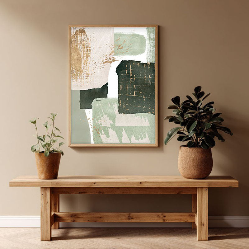 Stone & Sage Framed Canvas Archival Canvas Wall Painting - Natural Brown Frame