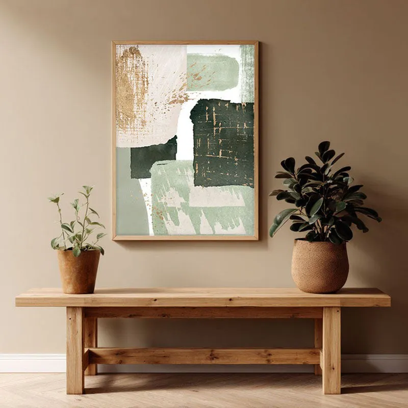 Stone & Sage Framed Canvas Archival Canvas Wall Painting - Natural Brown Frame media 1