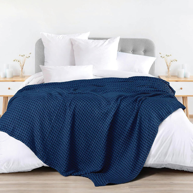 Urban Space Waffle Cotton Blanket (Navy) - 250 GSM media 3