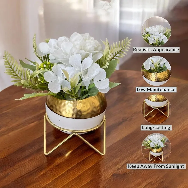 Gilded Ivory Ceramic Vase With Artificial Plant media 4