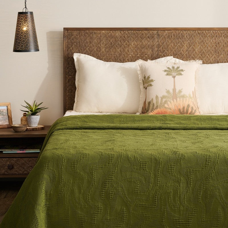 Solid Calm Cotton Bedcover (Green) (350 Gsm) - Two Piece Set