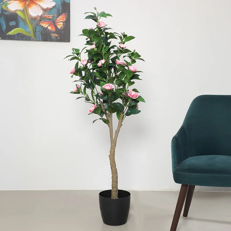 Calmyra Artificial Camellia Plant With Black Plastic Pot - 5 Feet media 5