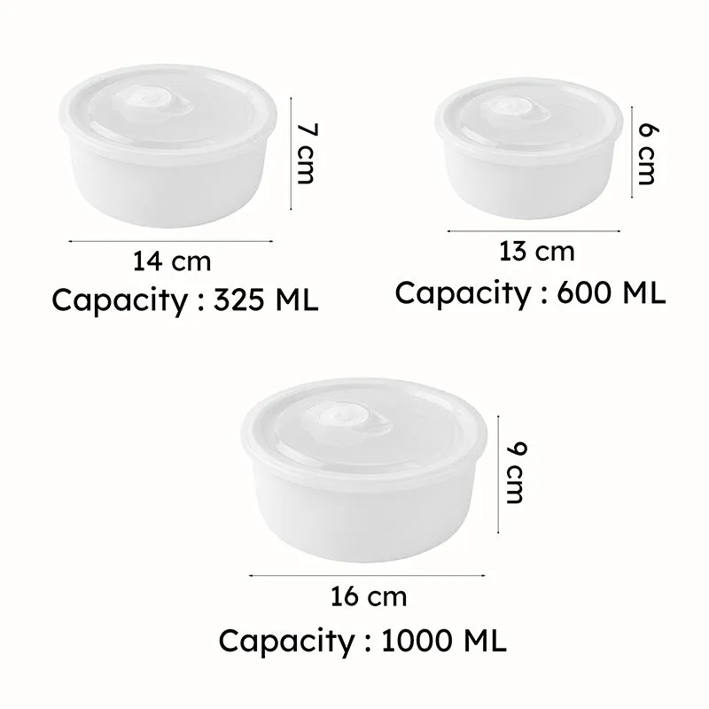 UrbanDine Porcelain Serving Bowls With Lid(1000 mL/600 mL/325 mL) - Set of Three - 8