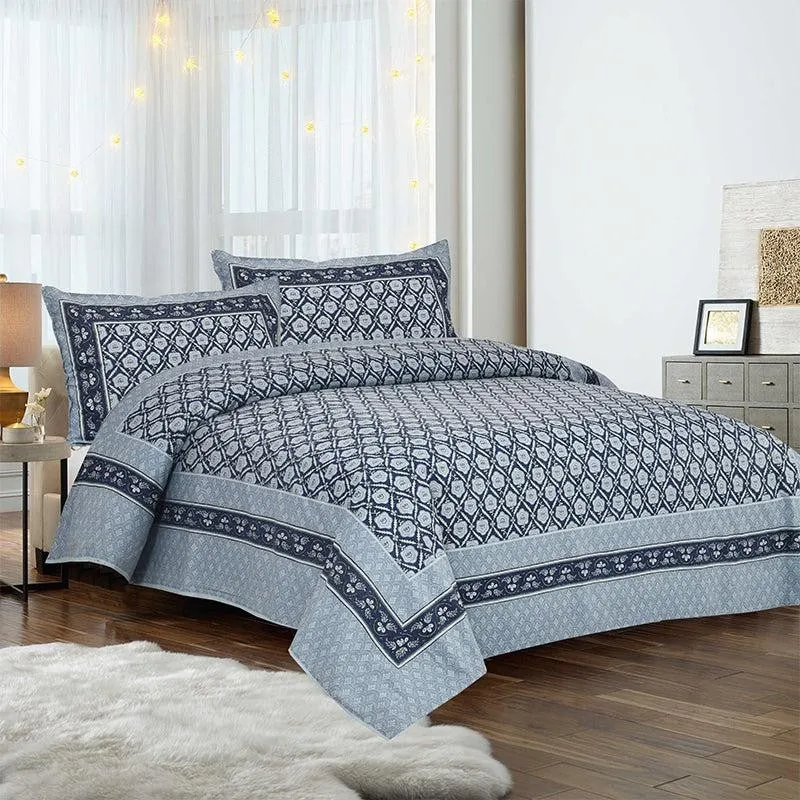 Opala Printed Cotton Bedsheet (Blue) - 160 TC media 1