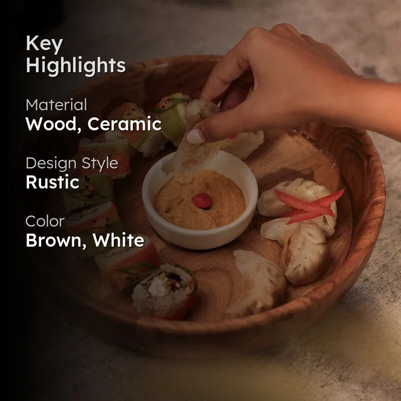 Grain Glow Sushi (Wood,Ceramic) Platter - Two Piece Set media 2