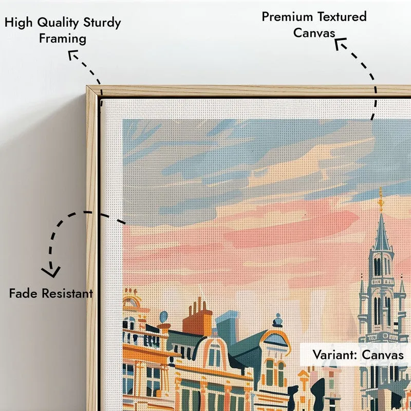 Vintage Brussels Framed Canvas Archival Canvas Wall Painting - Natural Brown Frame media 6