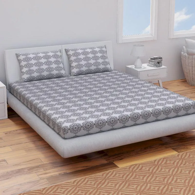 Himeya Comfort Percale Gilded Trellis Cotton Bedsheet (Grey) - 144 TC media 1