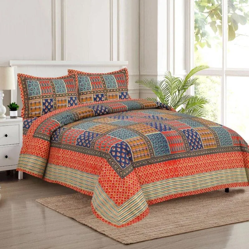 Jarda Applique Print Cotton Bedsheet (Orange) - 180 TC media 1