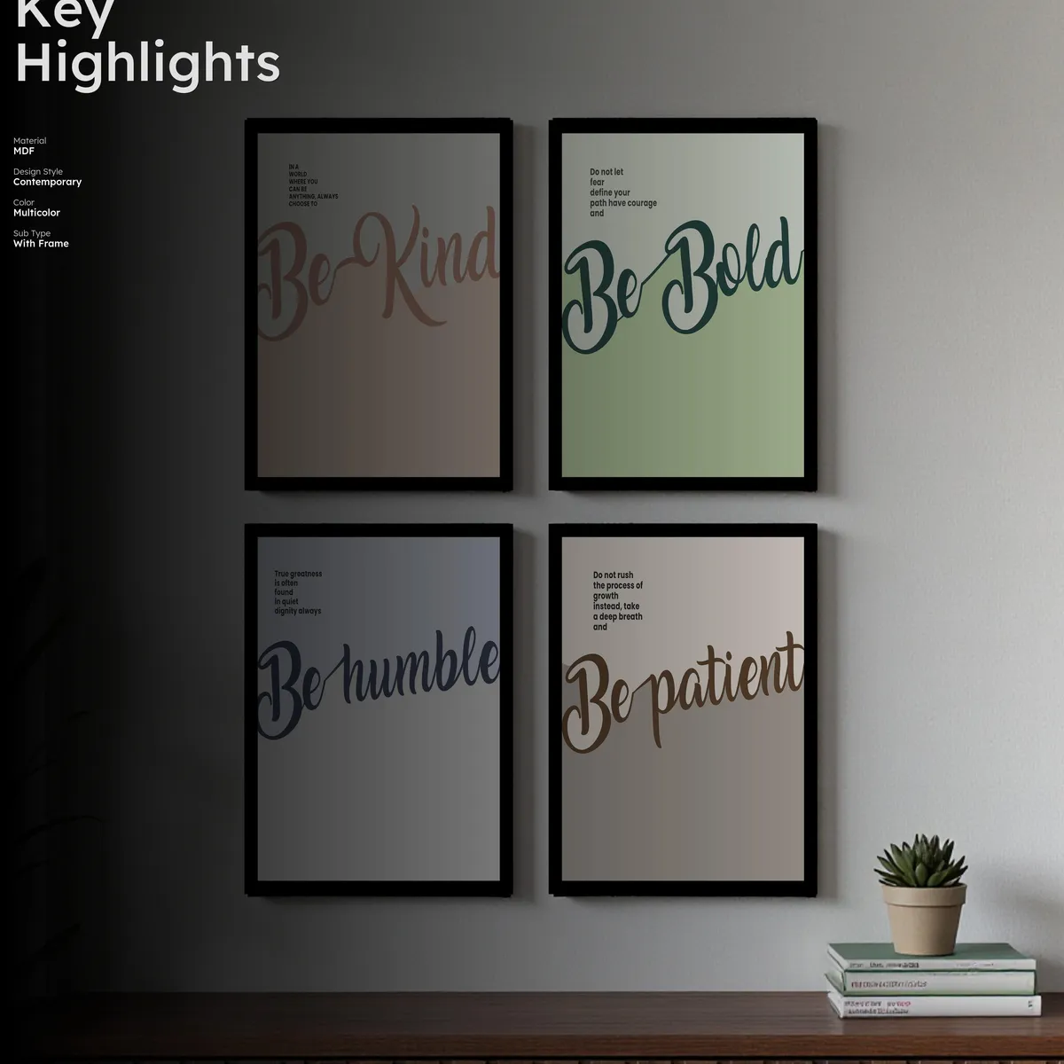 Inspirational Word Wall Painting With Frame - Set Of Four media 2
