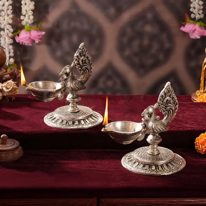 Mayura Silver Finish Metal Diyas - Set Of Two media 3
