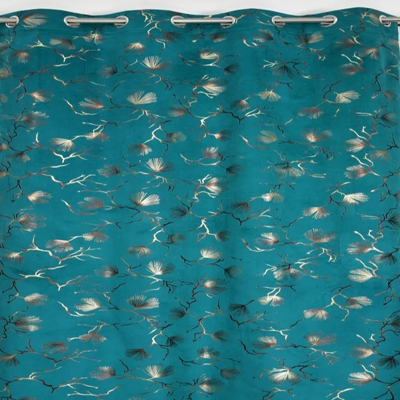 Soft Edge Printed Velvet Curtains (Teal,Gold) - Set Of Two media 4