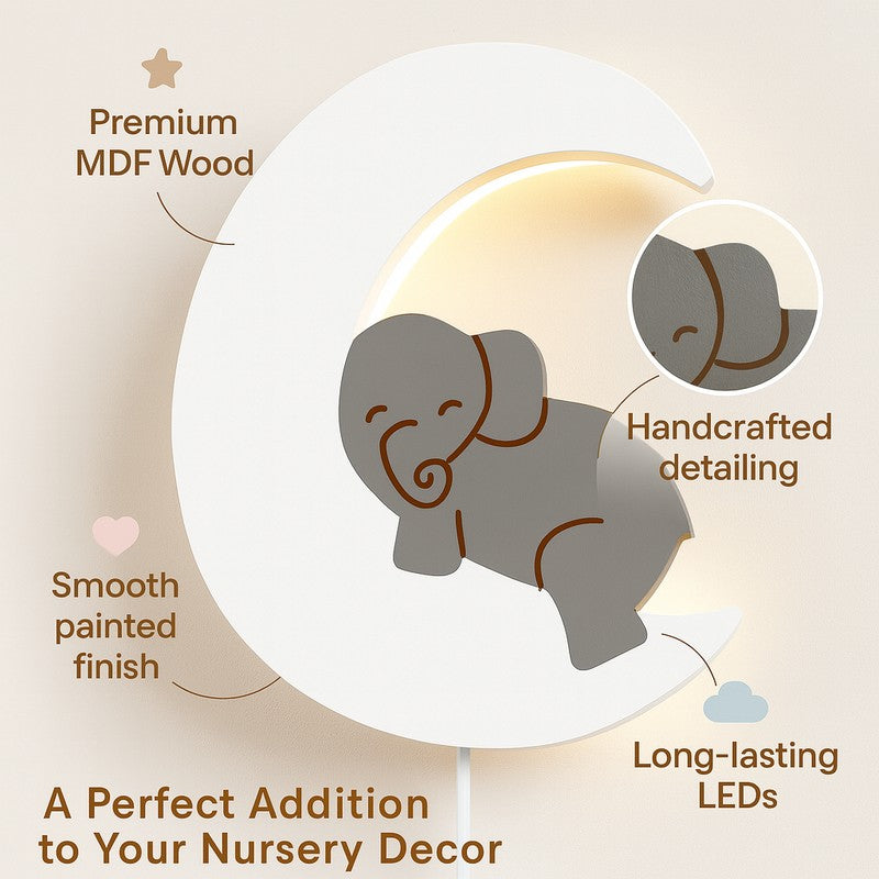 Moon Hug Elephant Battery Operated MDF Wall Lamp - Grey media 6