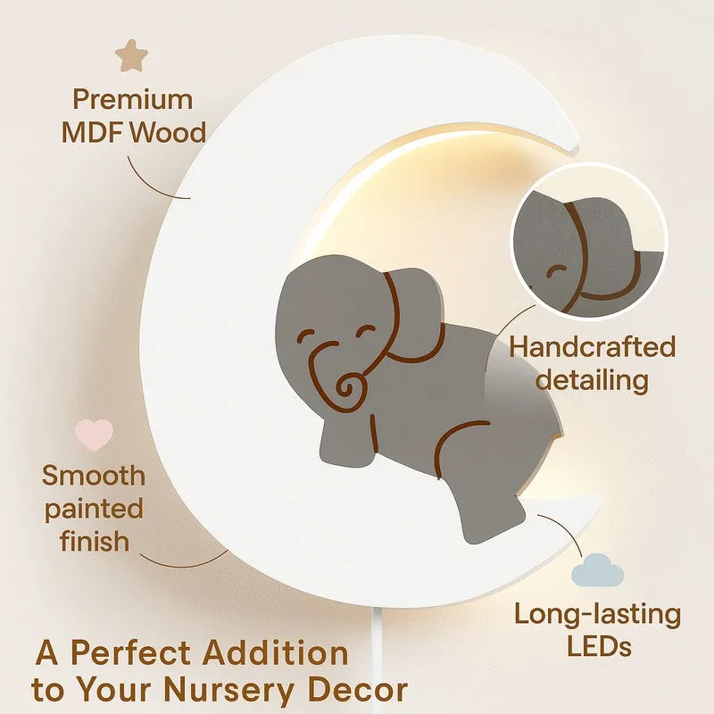 Moon Hug Elephant Battery Operated MDF Wall Lamp - Grey media 6