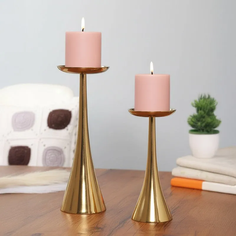 Aurelia Cone Pedestal Candle Holders (Gold) - Set Of Two media 1