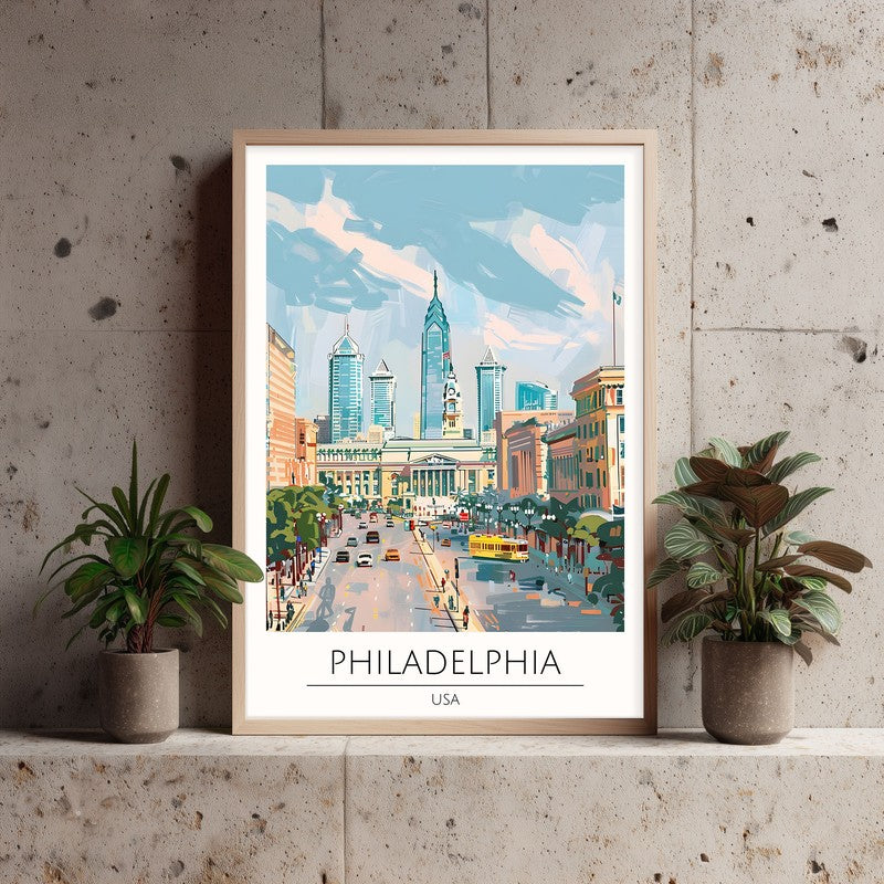 Vintage Philadelphia Framed Canvas Archival Canvas Wall Painting - Natural Brown Frame media 3