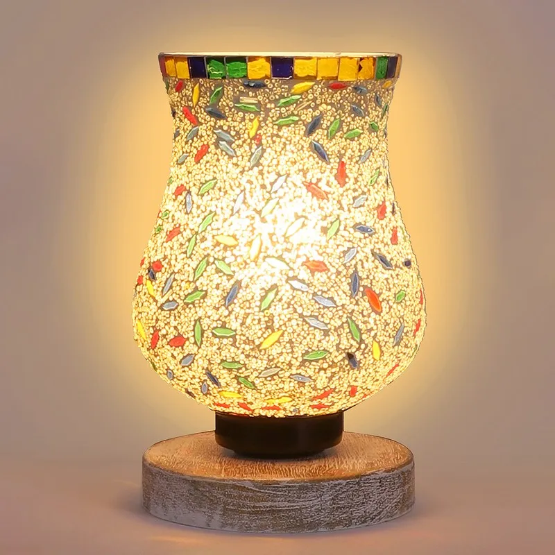 Aurean Mosaic Glass Table Lamp With Wooden Base - Multicolor media 7