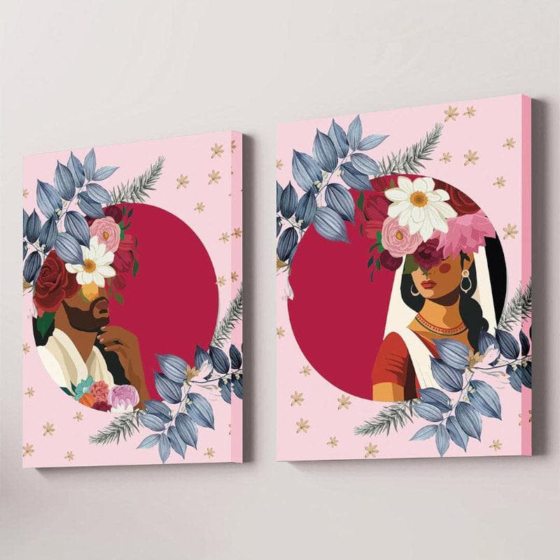 Raja Ki Rani Canvas Wall Painting - Set Of Two