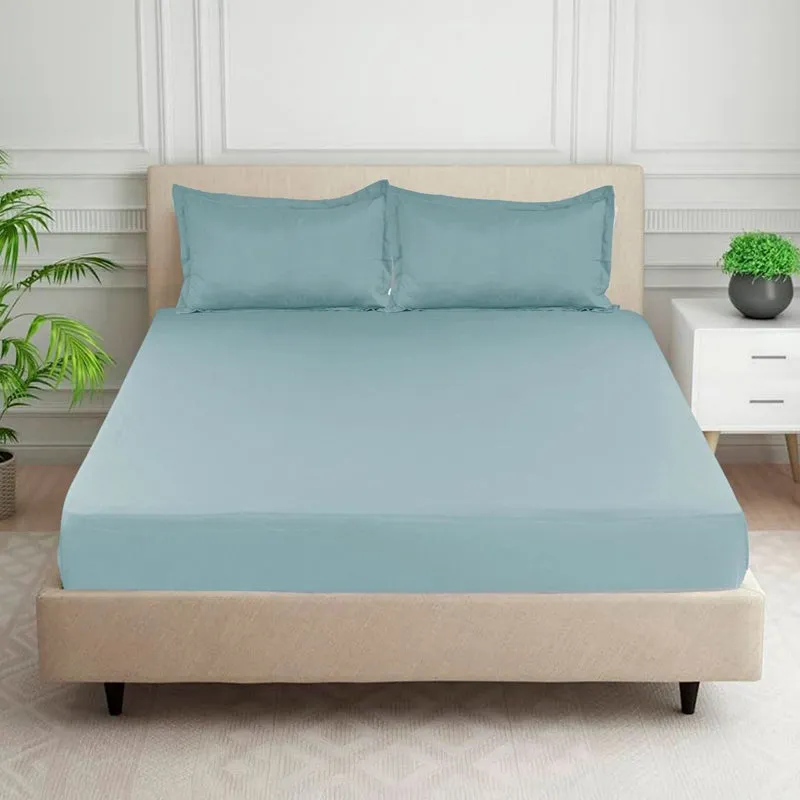 Cloud Drift Fitted Microfiber Bedsheet (Blue) - 140 GSM media 1