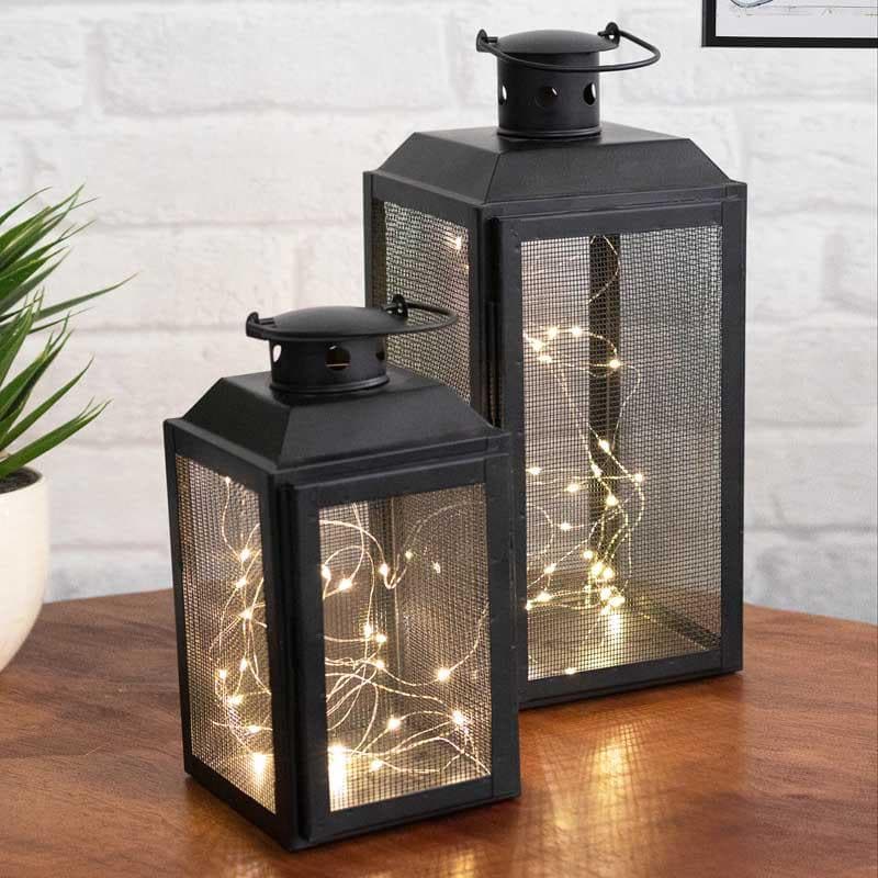 Iron Lady Lantern Metal Table Lamp (Black) - Set of Two media 3