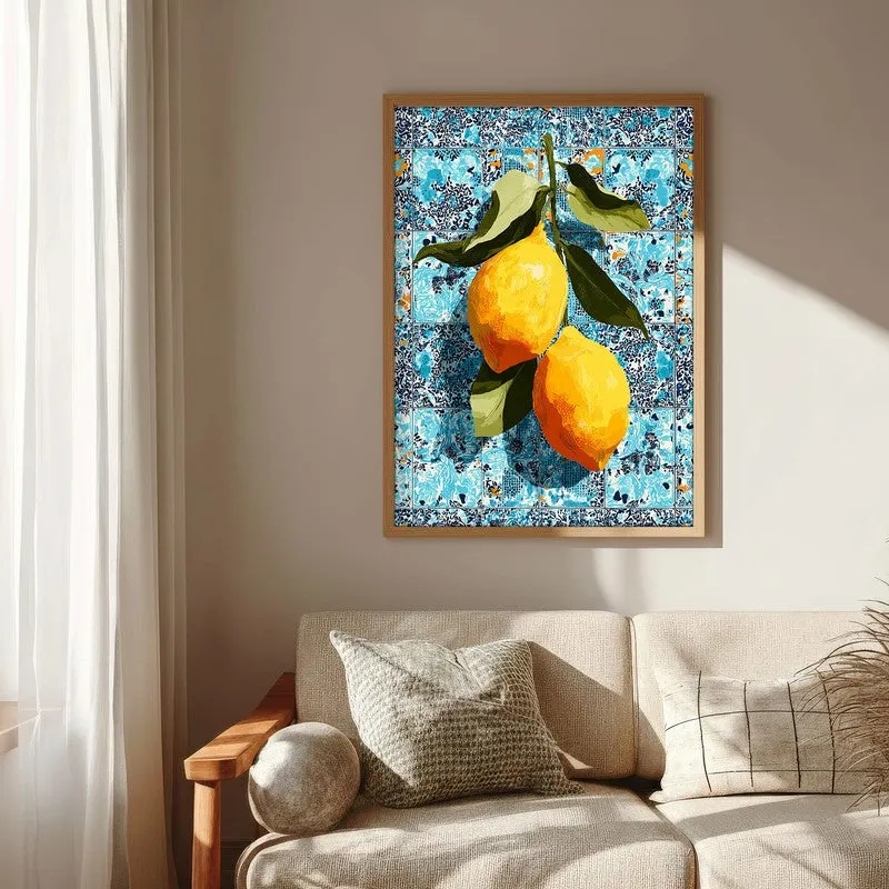Zestara Lemon Foliage Canvas Wall Painting With Brown Frame media 7