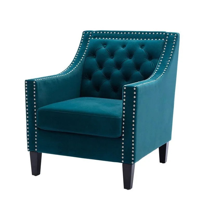 Softix Neem Wood Accent Chair - Blue media 3