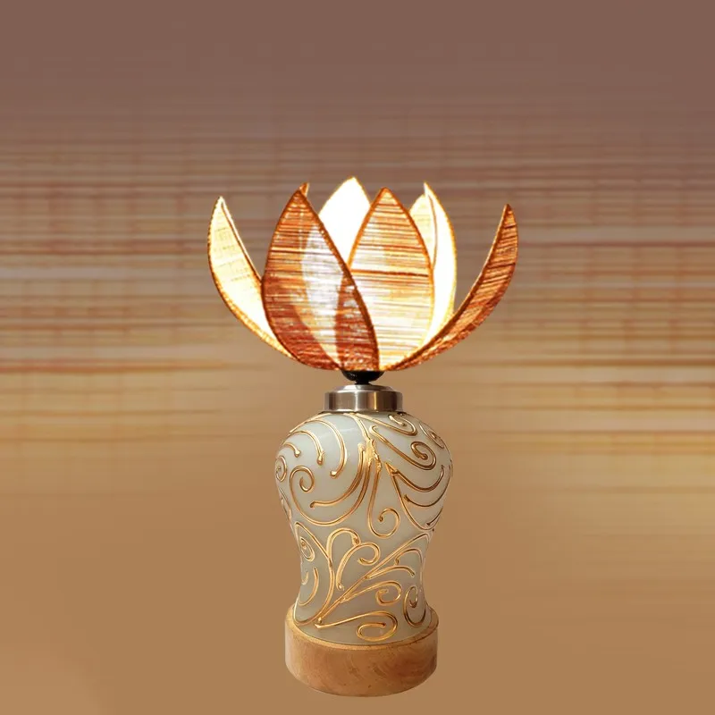 Lumithra Lotura Rattan & Wood Table Lamp - Beige media 5