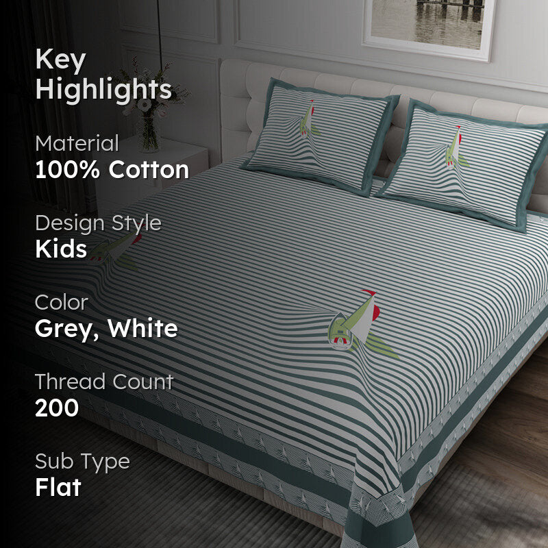 Illusion Stripey Sails Cotton Bedsheet (Grey) - 200 TC media 2