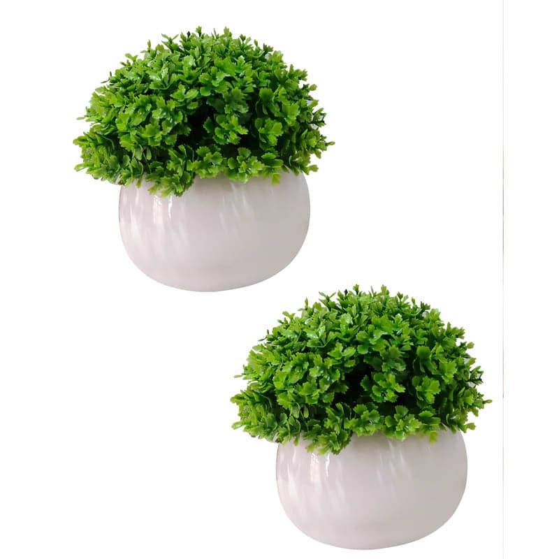 Faux Green Bush In Metal Pot (13 cms) - Set Of Two media 4