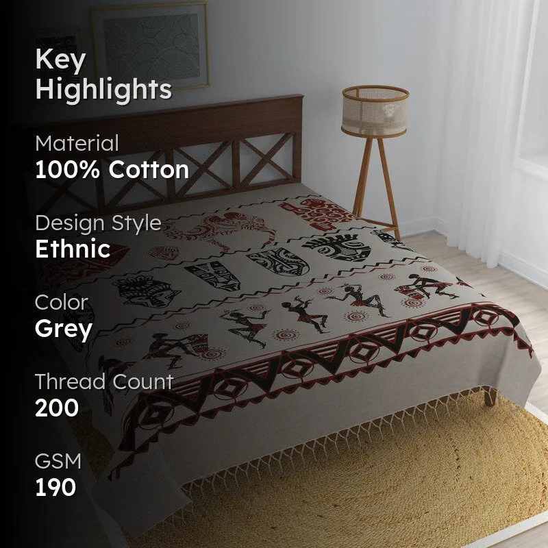 Crafterra Folkart Cotton Bedsheet (Grey) - 200 TC media 2