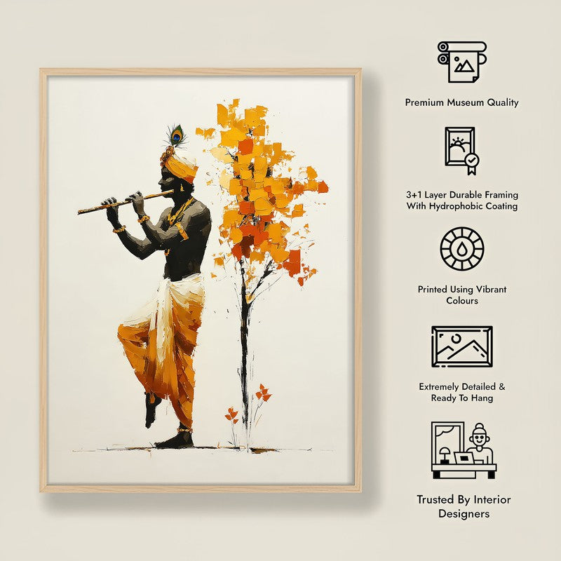 Murli Murari Lord Krihsna Enchanting Archival Paper Wall Art - Natural Brown Frame media 8