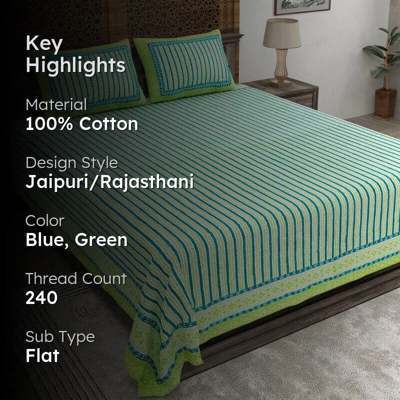 Formis Cotton Bedsheet (Blue,Green) - 240 TC media 2
