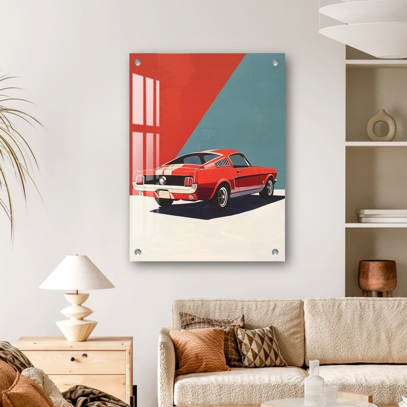 Funky Mustang Retro Car Acrylic Wall Art