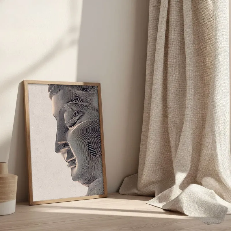 Stone Silence Buddha Wall Painting With Brown Frame media 3