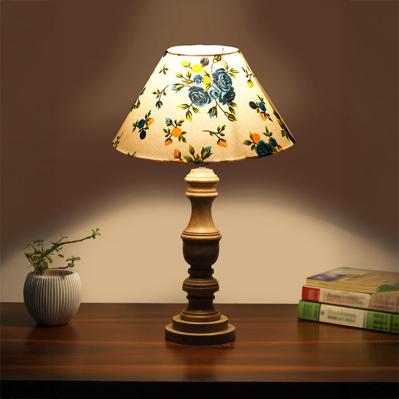Fleur Carve Wooden Table Lamp - Multicolor