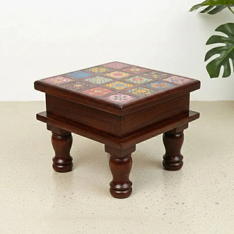 Athangudi Mango Wood & MDF Stool - 10 inch media 1