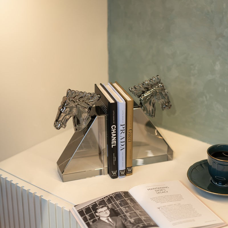 Horse Shaped Crystal Book End - Grey