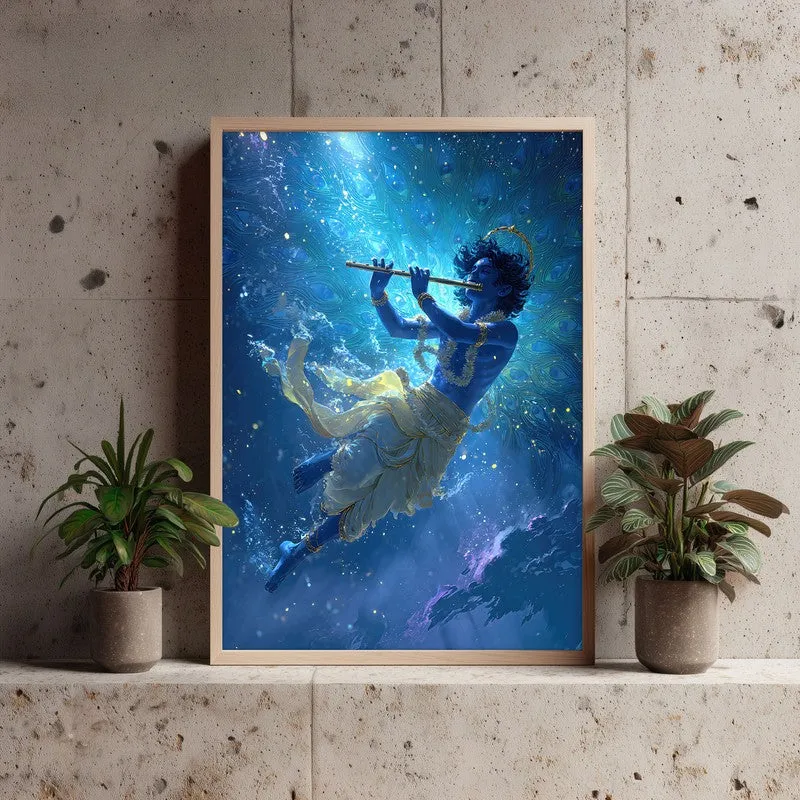 Lord Krishnas Cosmic Divine Dance II Archival Paper Wall Art - Natural Brown Frame media 3