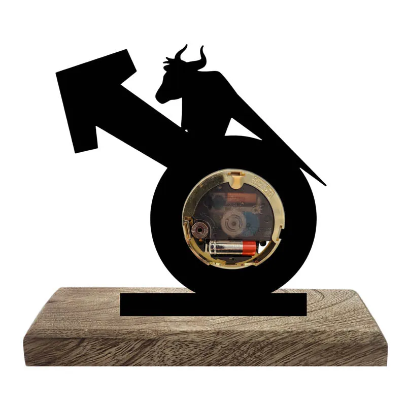 Time Of The Bull Iron & Mango Wood Table Clock media 4